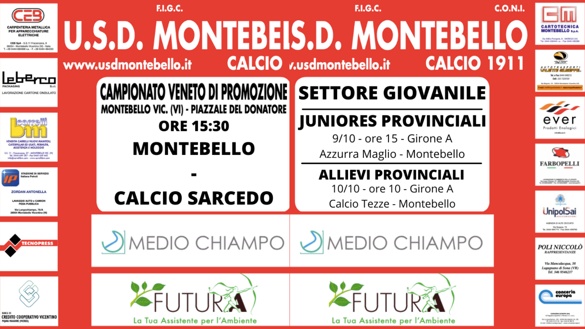 Partite di questo weekend SGS e Prima Squadra Montebello Calcio 1911